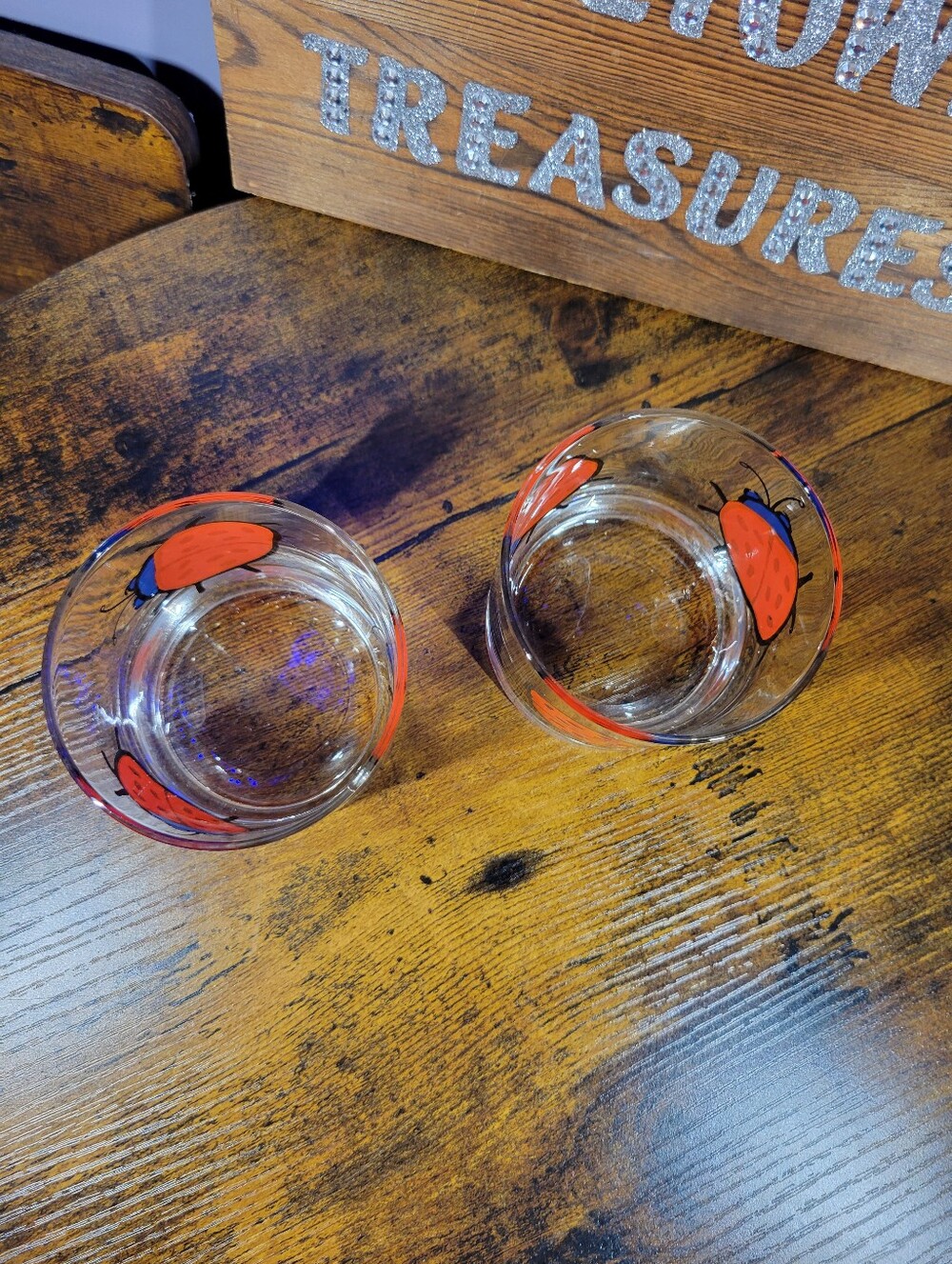 Clear Glass Tumbler lot of 2 with Red Ladybug Design - Picture 2 of 11